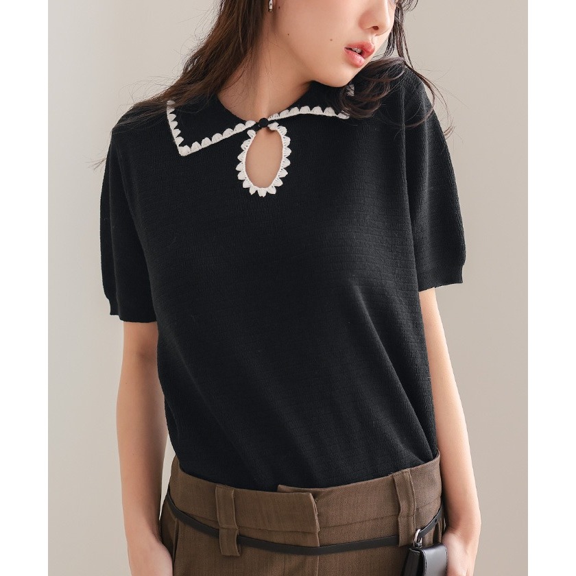 ‎꒰ 日本選品 ꒱ؘ 花邊針織Polo衫-細節圖6