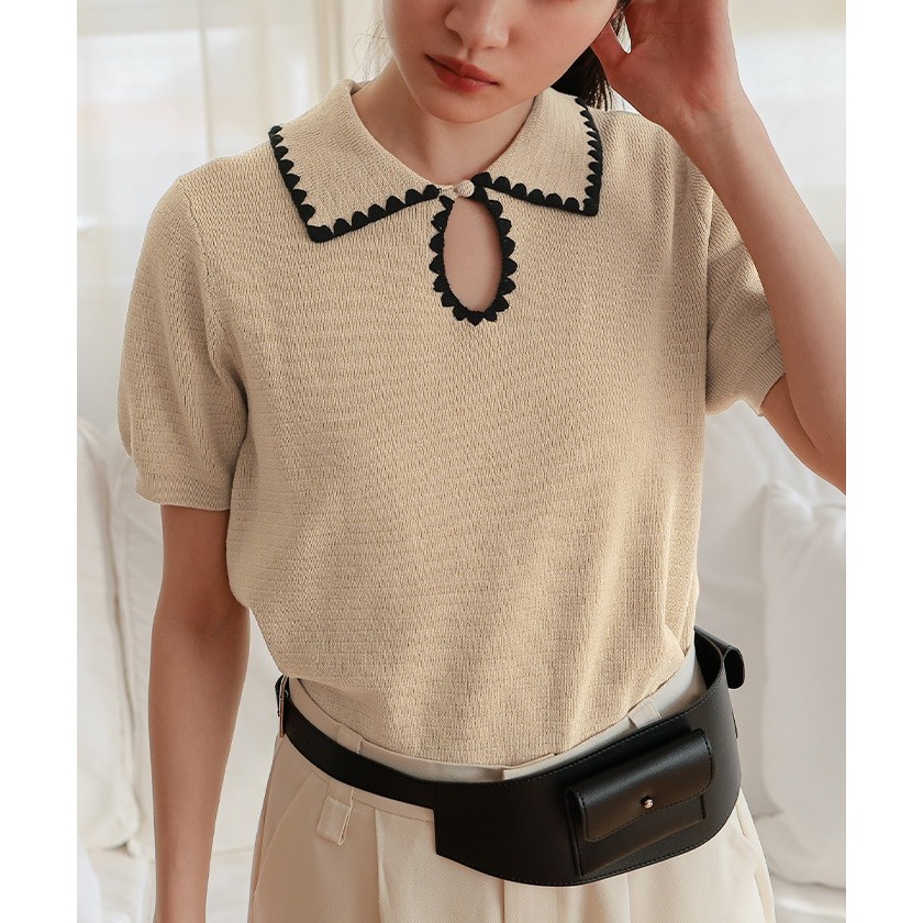 ‎꒰ 日本選品 ꒱ؘ 花邊針織Polo衫-細節圖7