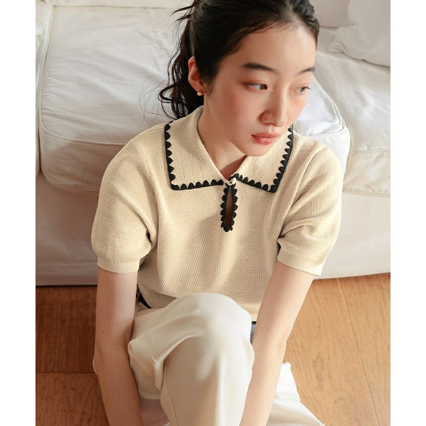 ‎꒰ 日本選品 ꒱ؘ 花邊針織Polo衫-規格圖8