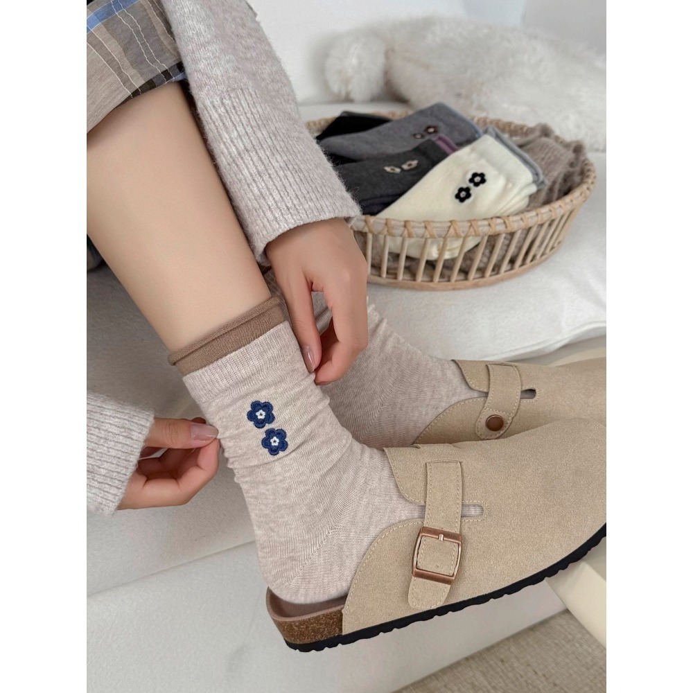 選品 雙層小花刺繡捲邊襪-細節圖4