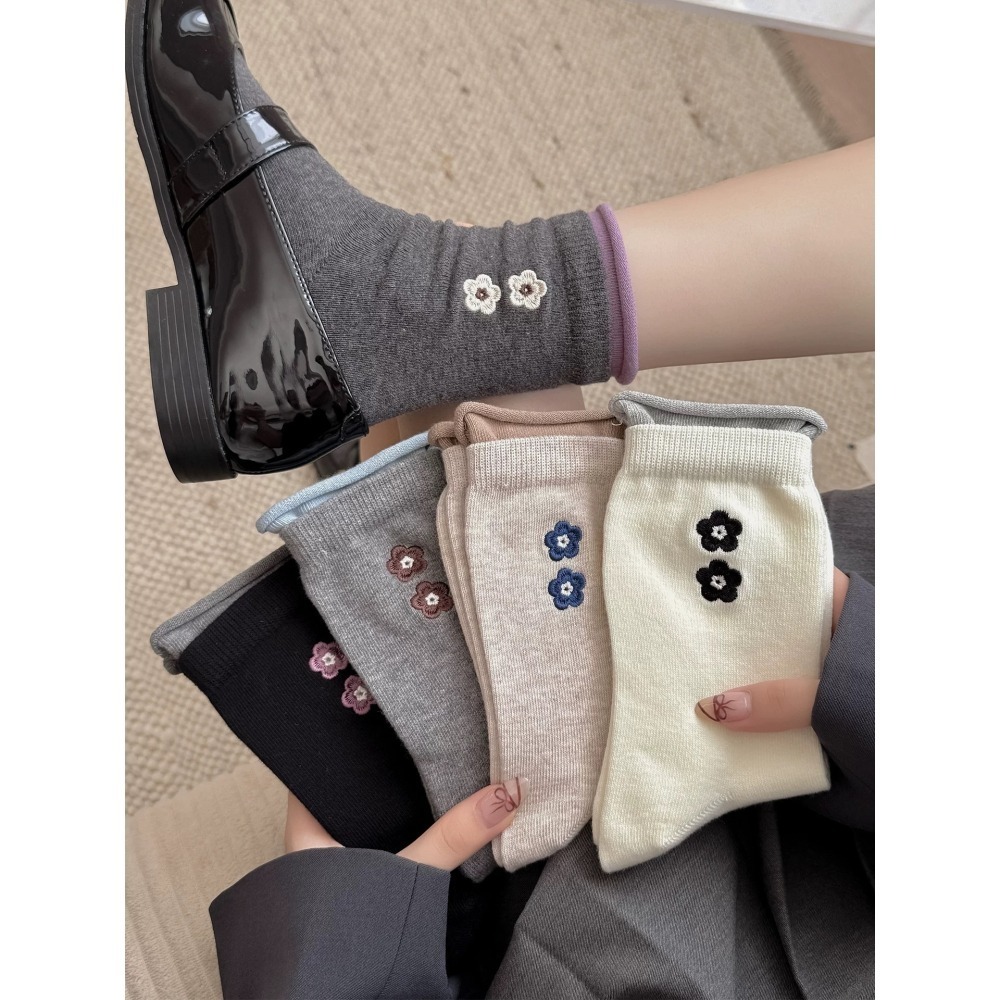 選品 雙層小花刺繡捲邊襪-細節圖6