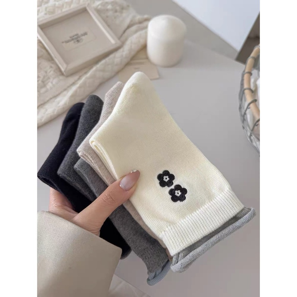 選品 雙層小花刺繡捲邊襪-細節圖7