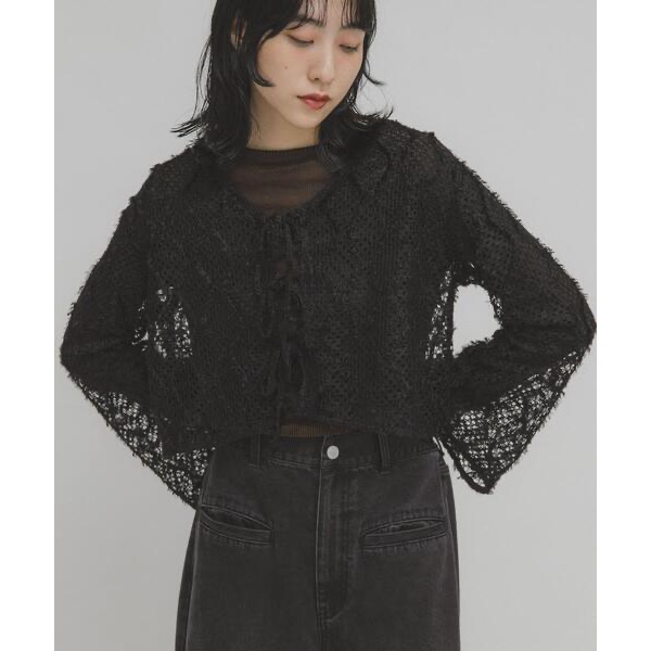 ꒰ 日本KBF ꒱  羽毛網狀開襟衫-規格圖11