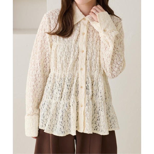 ꒰ apres jour clair ꒱ 蕾絲縫線襯衫-規格圖8