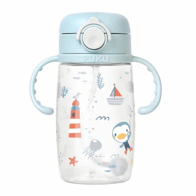PUKU 藍色企鵝 飄飄奶蓋Tritan吸管學習水杯 / 握把吸管杯 330ml  P14747-規格圖9