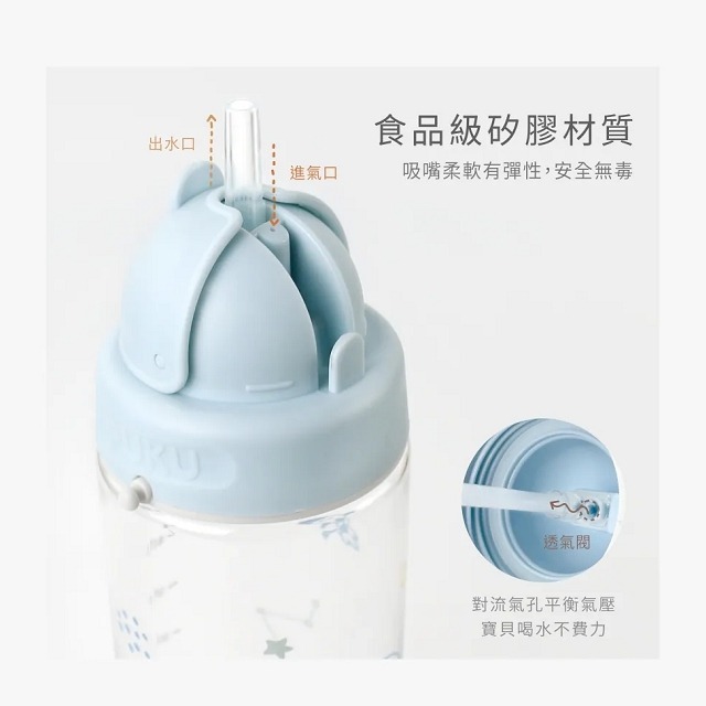 PUKU 藍色企鵝 飄飄奶蓋Tritan吸管隨身水瓶   吸管水壺  330ml / 500ml   P14624-細節圖3