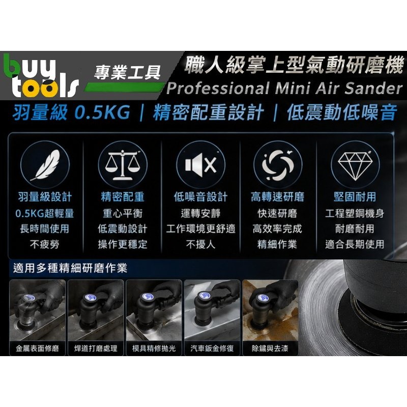 買工具【台灣製造】Mini sander 迷你掌上型 2吋 氣動研磨機 磨砂機 打蠟機 打磨機,羽量0.5kg -附發票-細節圖3