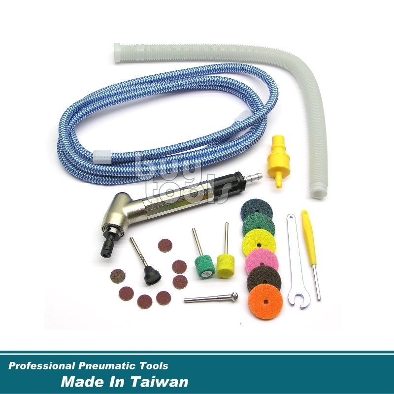 BuyTools-《專業級》氣動筆型刻磨機,斜角45度彎頭氣動研磨機,3mm柄徑鎢鋼刀用,不織布研磨片,台灣製造「含稅」-細節圖2
