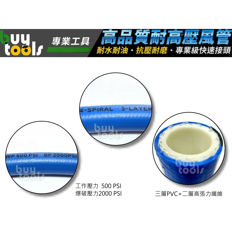 買工具-【台灣製造】四分15米 A級空壓管,氣動工具高壓風管,三層PVC+二層夾紗,耐水耐油,附專業級快速接頭「附發票」-細節圖3