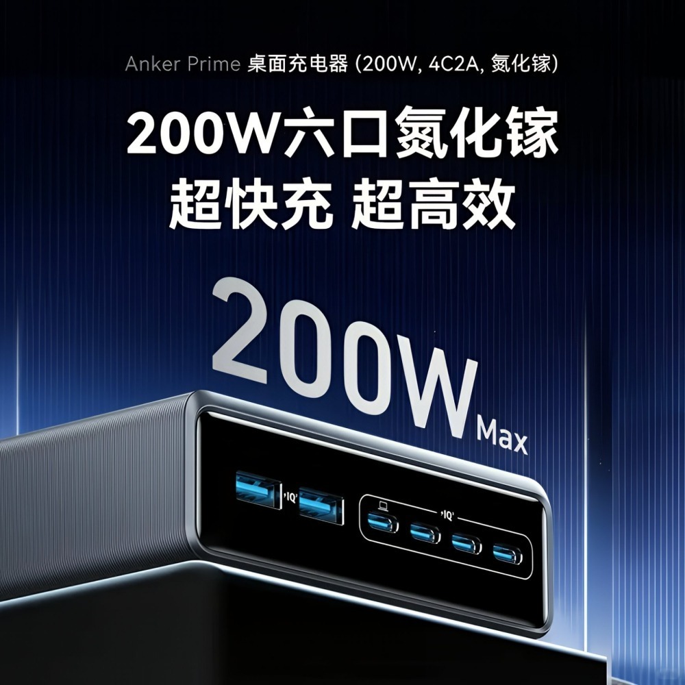 [玩3C]安克 Anker Prime 200W GaN 6孔桌面充電器 氮化鎵 4C2A 多設備同時充電-細節圖2