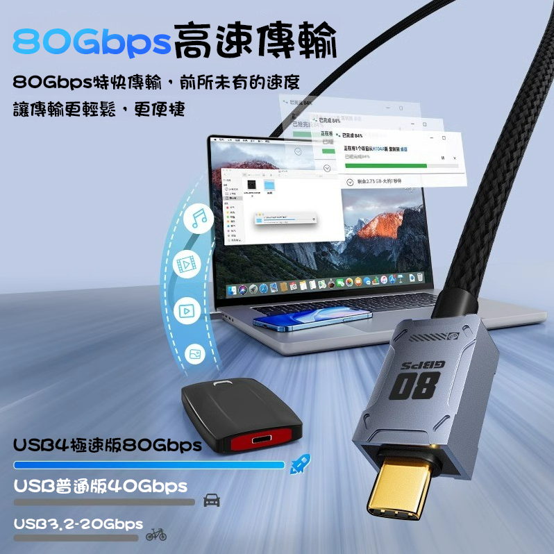 [玩3C] 優籟特 ULT USB4 V2 80Gbps快速傳輸 240W快充 8K@60Hz投影 PD快充 鋁合金編織-細節圖3
