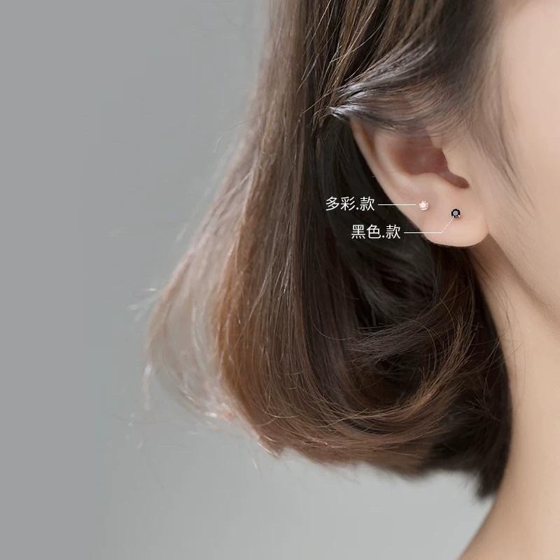 🔥現貨🔥【鋯石耳釘】Ｓ９２５銀迷你彩鑽單鑽耳釘養耳洞小巧睡覺不用摘女耳飾【飾品批發】-細節圖4