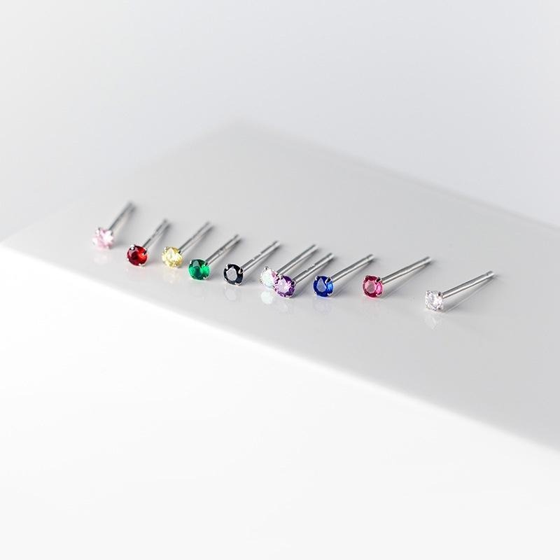 🔥現貨🔥【鋯石耳釘】Ｓ９２５銀迷你彩鑽單鑽耳釘養耳洞小巧睡覺不用摘女耳飾【飾品批發】-細節圖6