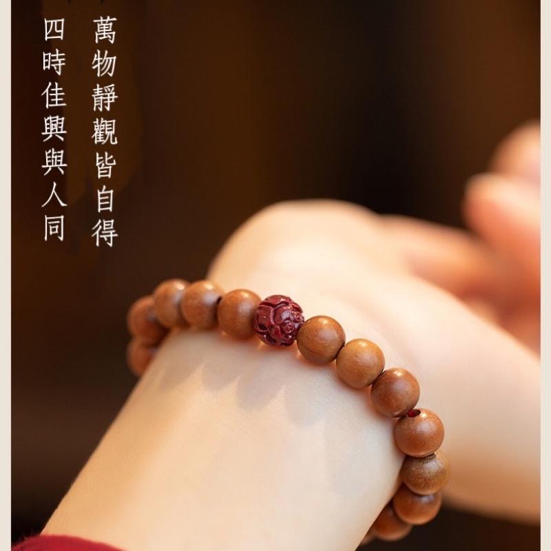🔥現貨🔥【老桃木硃砂】文藝復古男女蓮花硃砂手串老桃木手串民族風本命年木首飾原創設計【飾品批發】-細節圖8