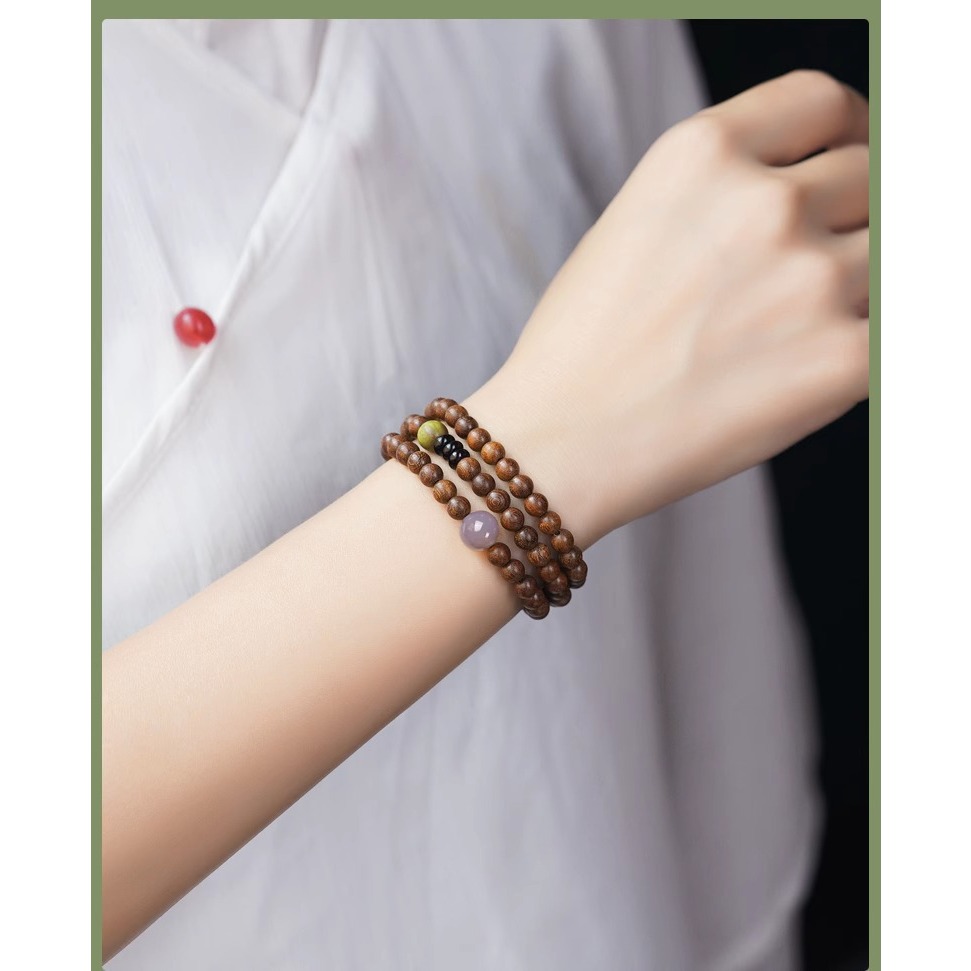 (B238306)金絲檀串珠手鍊多圈細小女款學生佛珠天然沈水級檀香木質佛珠手串-細節圖4