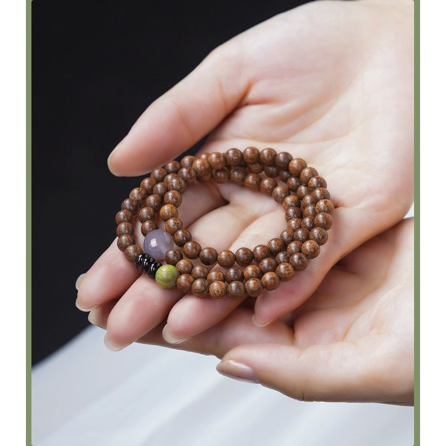 (B238306)金絲檀串珠手鍊多圈細小女款學生佛珠天然沈水級檀香木質佛珠手串-細節圖8