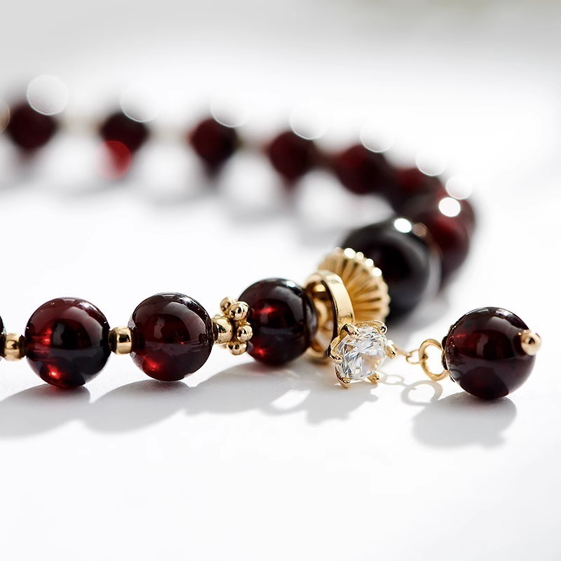 夏季新款天然石榴石手鍊女ins小眾設計水晶手串飾品女友生日禮物-細節圖6