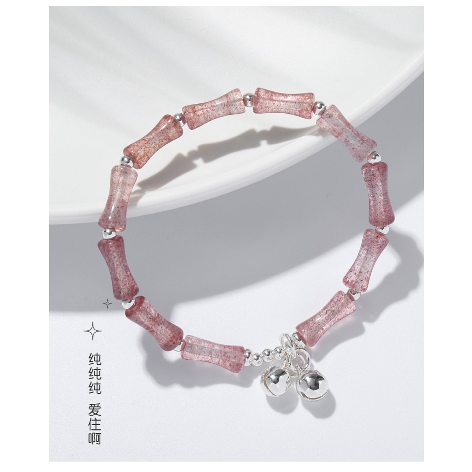 節節高升 天然草莓晶竹節水晶手鍊女生地攤小眾輕奢飾品串珠手串(飾品批發)-細節圖4