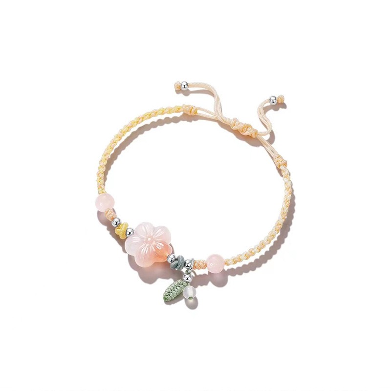 天然鹽源瑪瑙小桃花手工編織手繩多巴胺甜美中國風飾品手鍊女禮物(飾品批發)-細節圖5