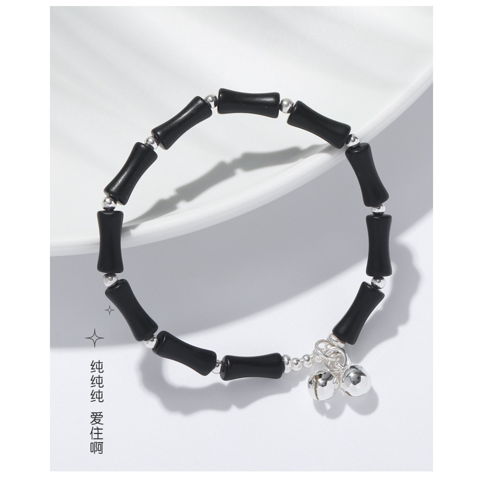 節節高升天然黑石疊戴竹節水晶手鍊女生地攤小眾輕奢飾品串珠手串(飾品批發)-細節圖3