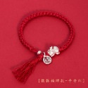 S999純銀貔貅手工紅繩編織手繩S925銀福牌七夕情侶款手鍊生日禮物(飾品批發)-規格圖9