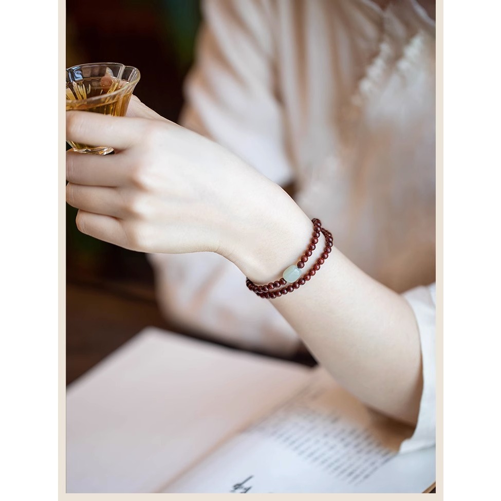 小葉紫檀4m纖細佛珠手鍊簡約和田玉古風小清新仙氣檀木手串文藝女-細節圖4