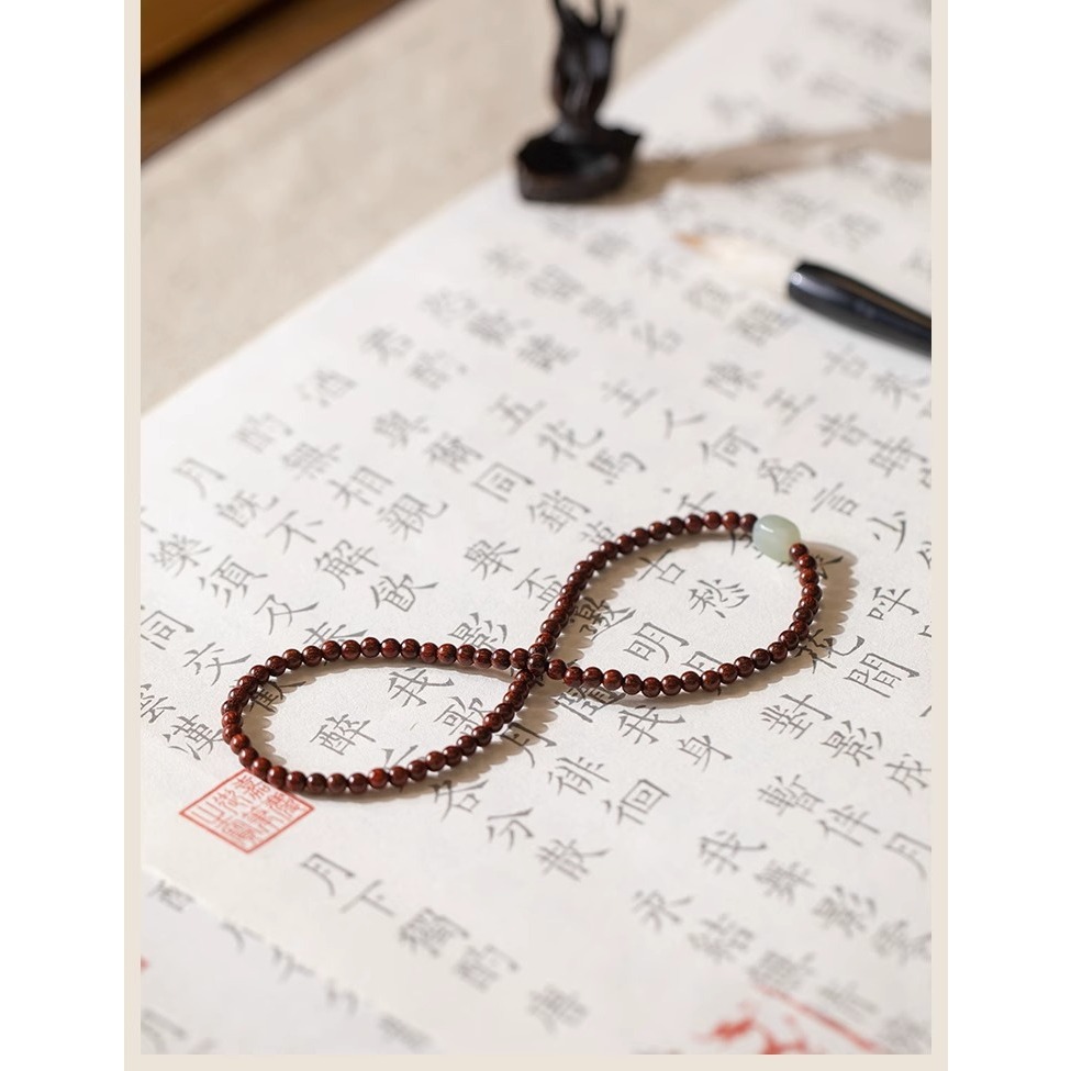 小葉紫檀4m纖細佛珠手鍊簡約和田玉古風小清新仙氣檀木手串文藝女-細節圖7