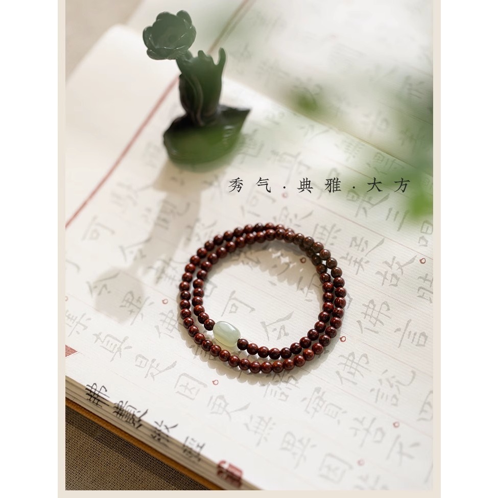 小葉紫檀4m纖細佛珠手鍊簡約和田玉古風小清新仙氣檀木手串文藝女-細節圖8