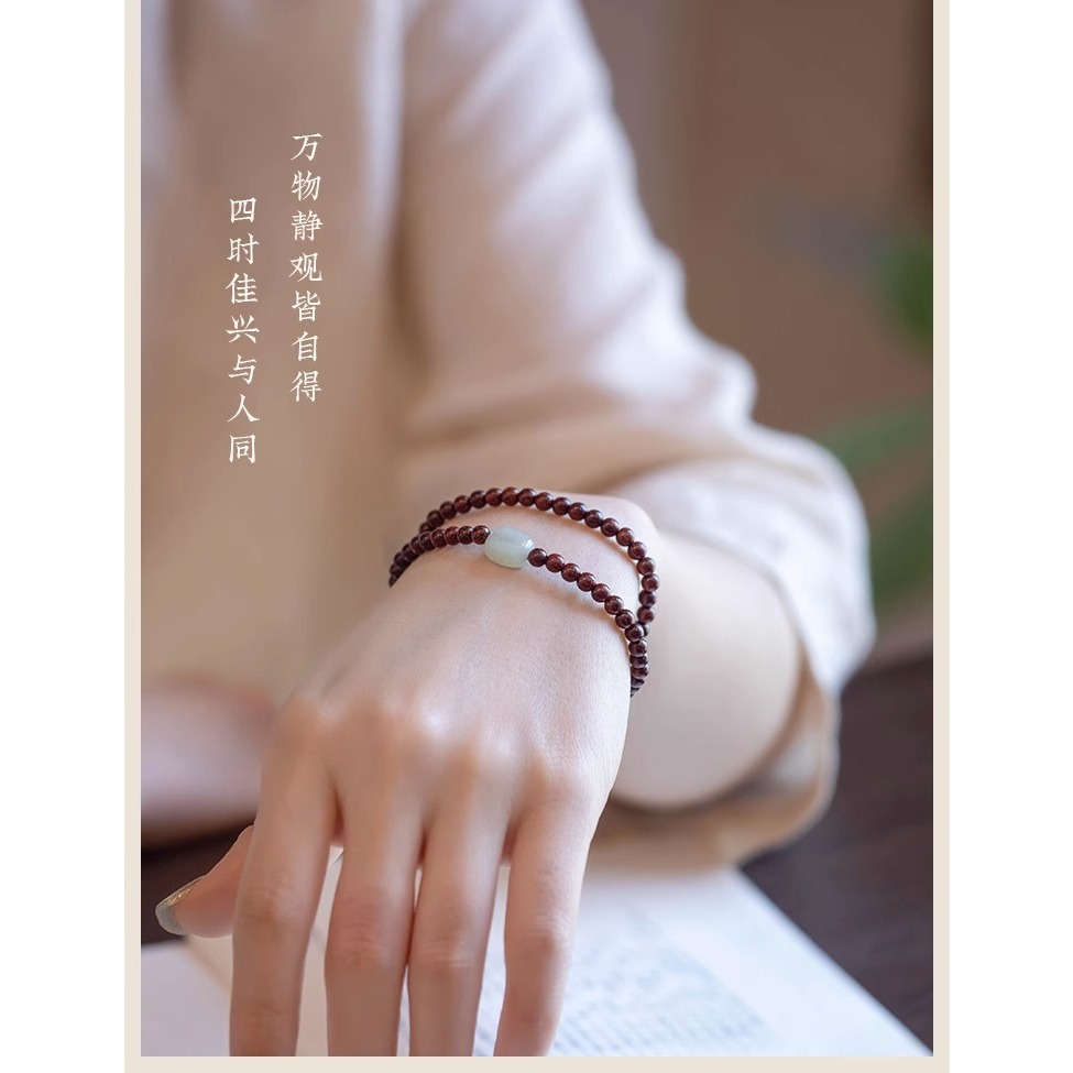 小葉紫檀4m纖細佛珠手鍊簡約和田玉古風小清新仙氣檀木手串文藝女-細節圖9