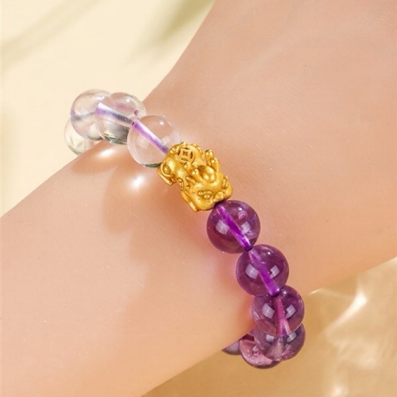 🔥現貨🔥999銀貔貅葡萄石紫水晶串珠手鍊女時尚白水晶手串手飾【飾品批發】-細節圖4