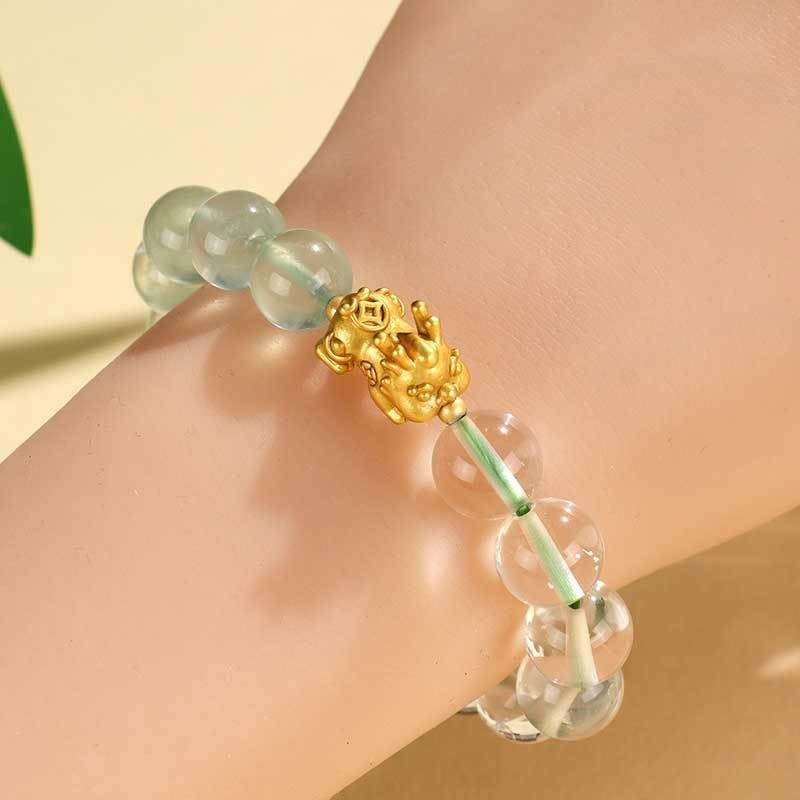 🔥現貨🔥999銀貔貅葡萄石紫水晶串珠手鍊女時尚白水晶手串手飾【飾品批發】-細節圖5