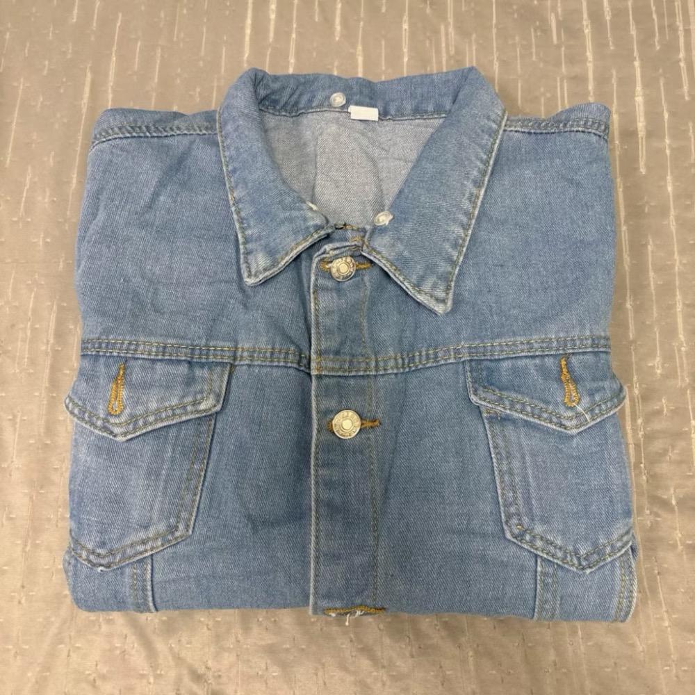 牛仔外套 淺藍 厚 長袖 長外套  尺寸：2XL （版型偏小）-細節圖3