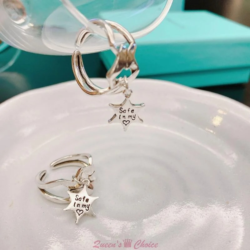 獨家款垂掛六芒星S925純銀戒指-細節圖5