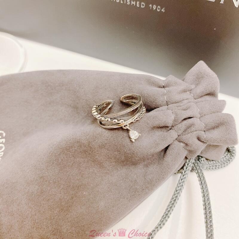 交叉線麻花垂掛鑽S925純銀戒指-細節圖2