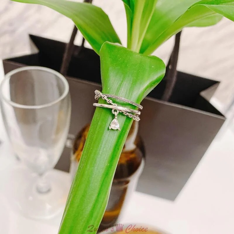 交叉線麻花垂掛鑽S925純銀戒指-細節圖3