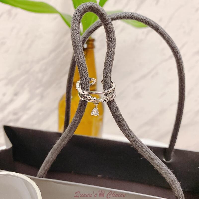 交叉線麻花垂掛鑽S925純銀戒指-細節圖6