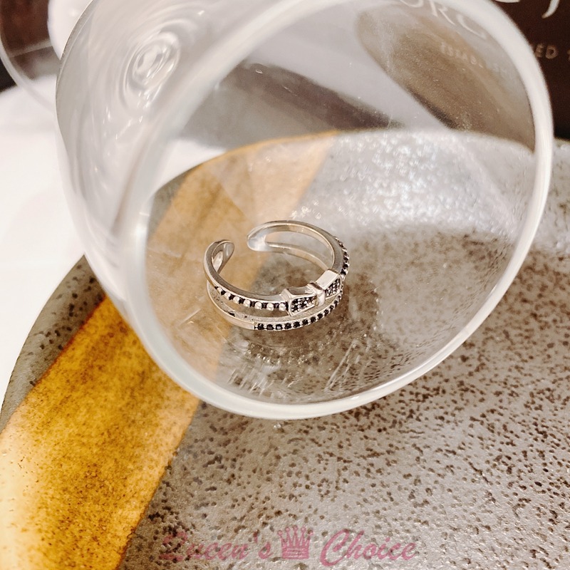 黑色小碎鑽蝴蝶結S925純銀戒指-細節圖3