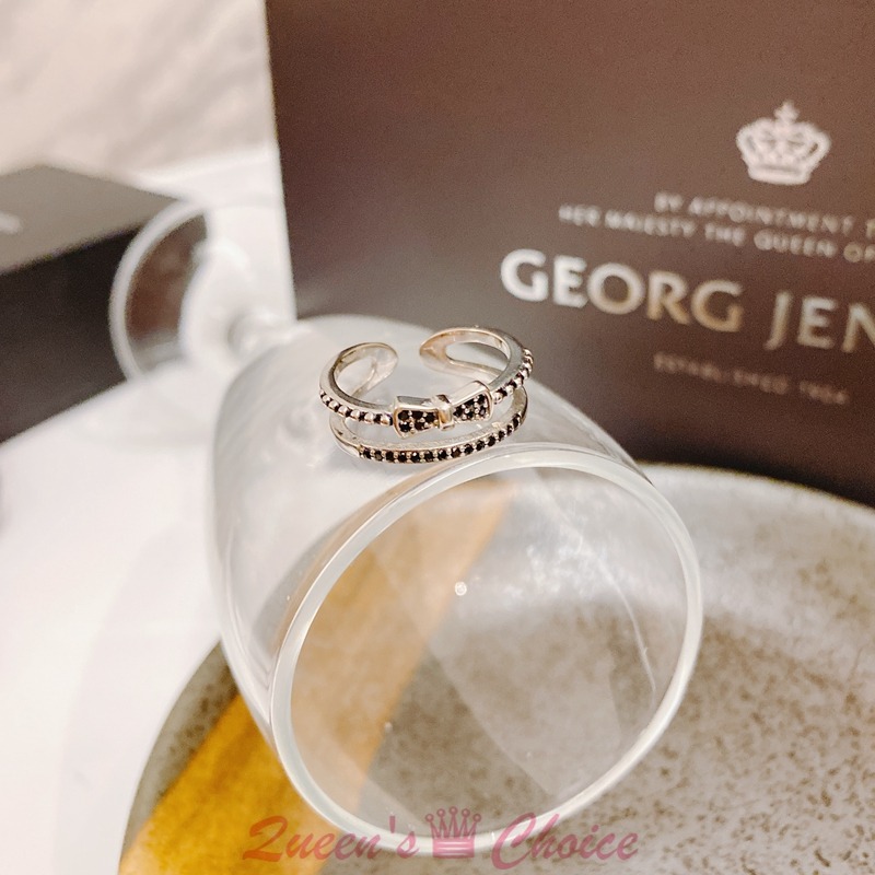 黑色小碎鑽蝴蝶結S925純銀戒指-細節圖4