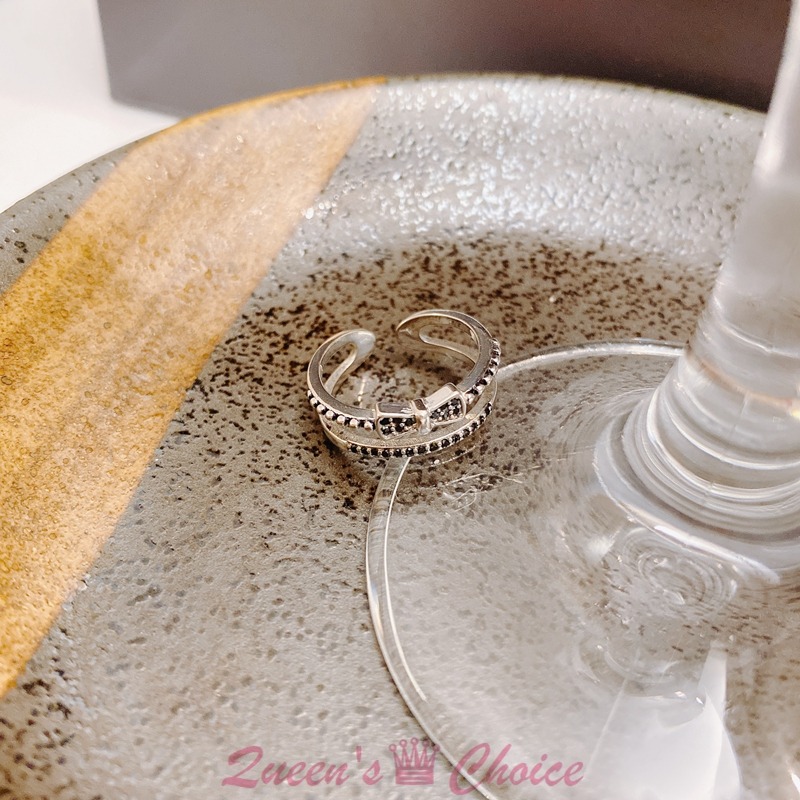 黑色小碎鑽蝴蝶結S925純銀戒指-細節圖5