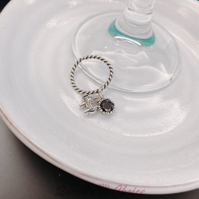 黑鑽垂掛大象S925純銀戒指-細節圖2