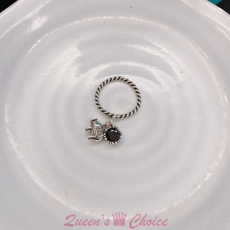 黑鑽垂掛大象S925純銀戒指-細節圖3