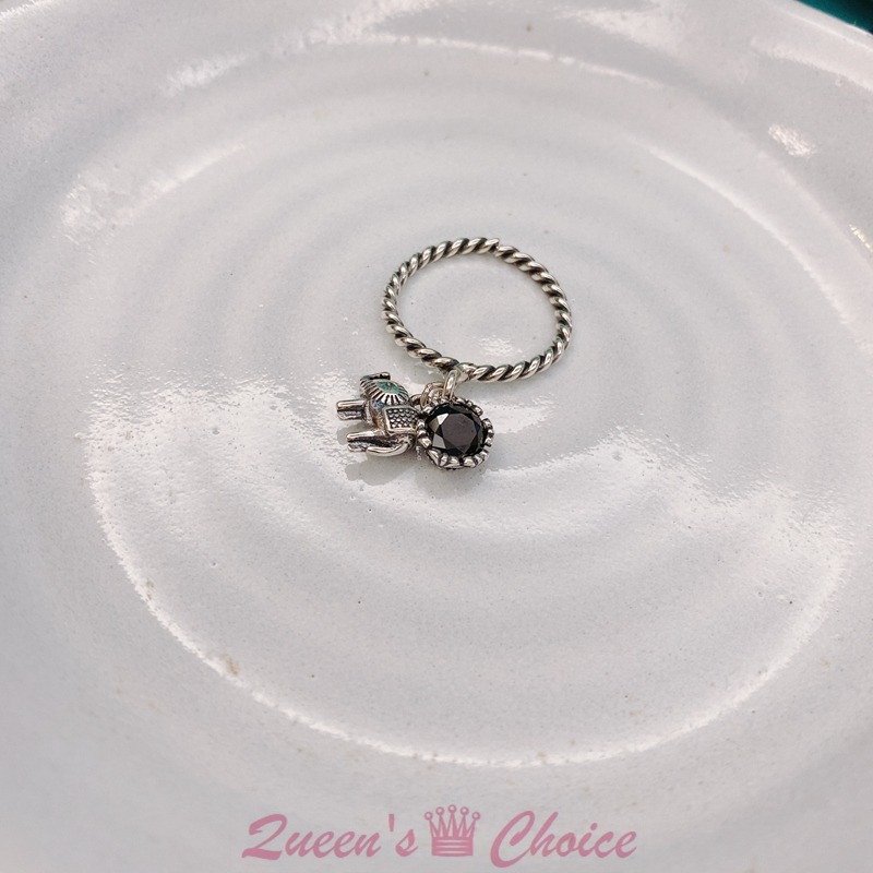 黑鑽垂掛大象S925純銀戒指-細節圖4