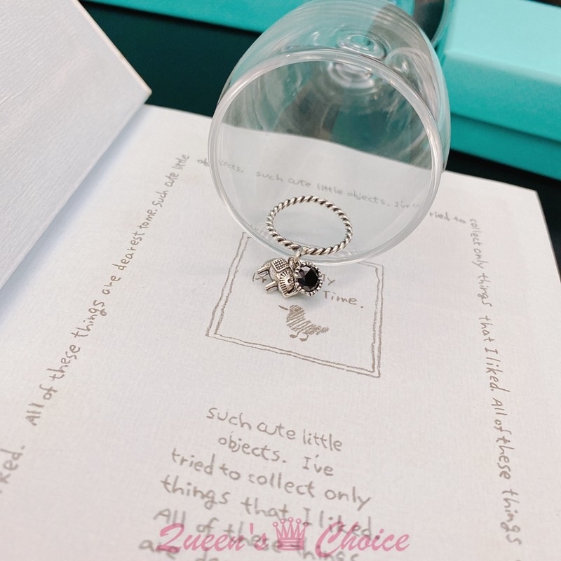 黑鑽垂掛大象S925純銀戒指-細節圖5