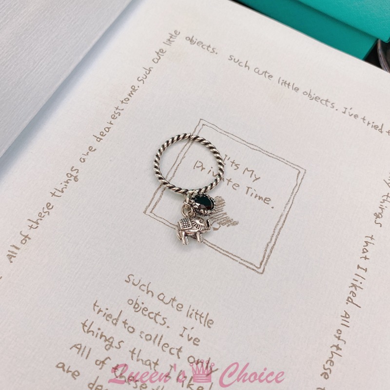 黑鑽垂掛大象S925純銀戒指-細節圖6