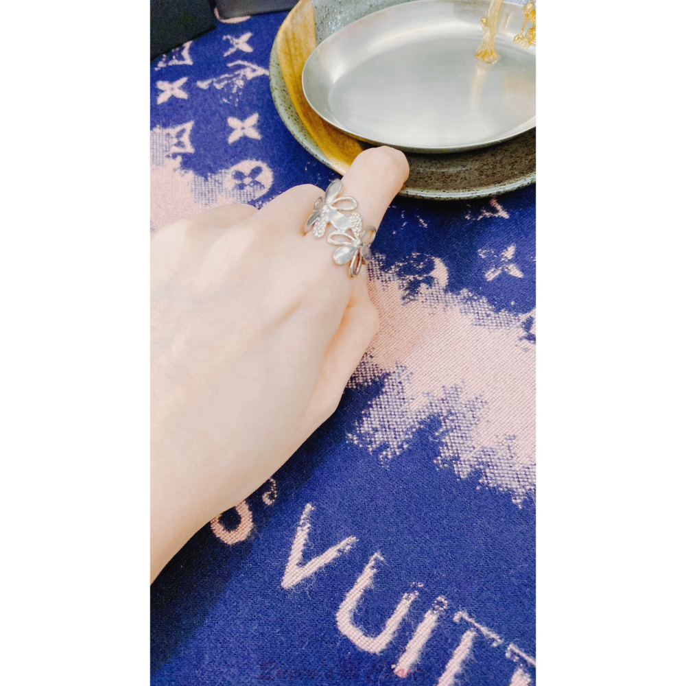 造型款鏤空兩朵花S925純銀戒指-細節圖4