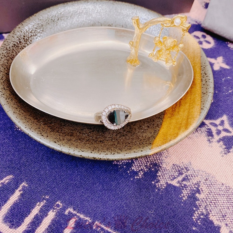 黑色水滴鑲鑽邊S925純銀戒指-細節圖2