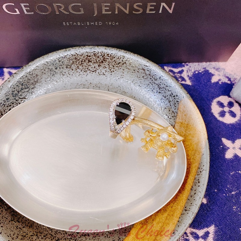 黑色水滴鑲鑽邊S925純銀戒指-細節圖4