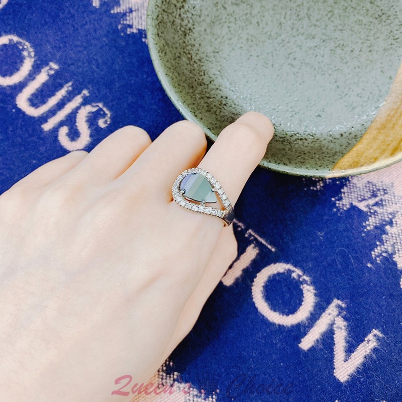 黑色水滴鑲鑽邊S925純銀戒指-細節圖5