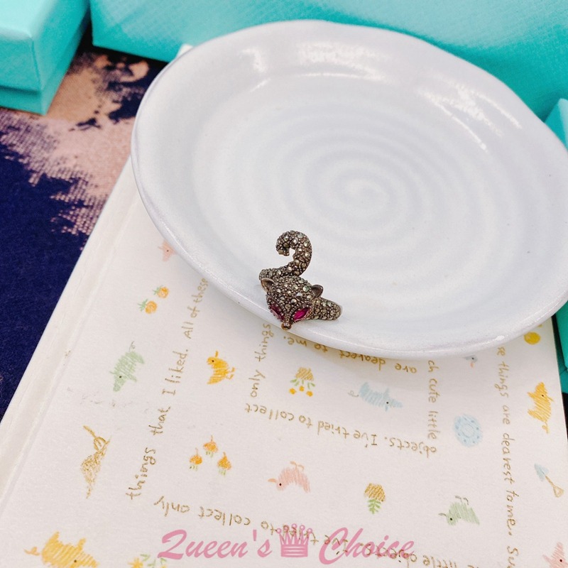 獨家設計款鋯石紅眼狐狸S925純銀戒指-細節圖4