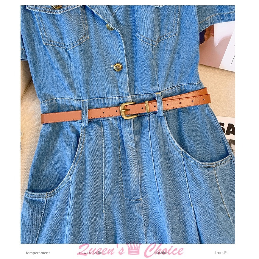 氣質款修身高腰POLO領百褶牛仔連身裙-細節圖5